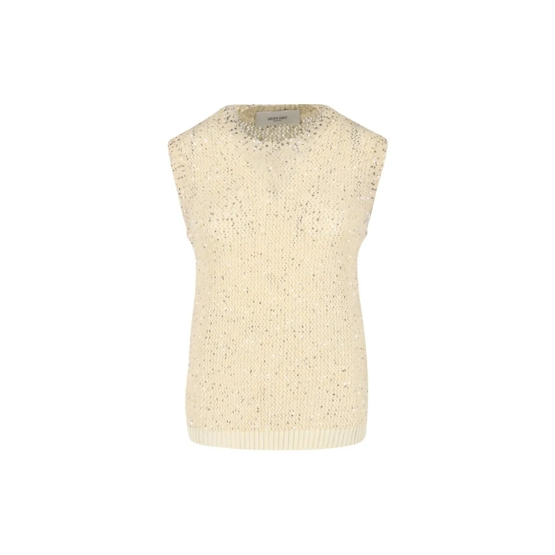 Golden Goose Chemisier Sequin Knit Tank Top Cream Neutrals