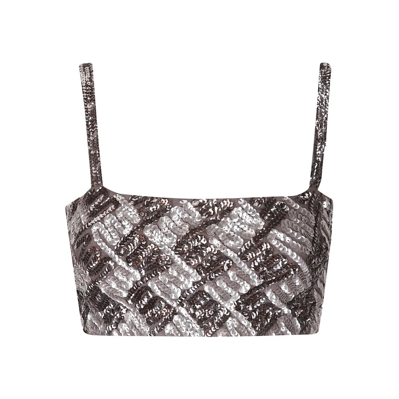 P.A.R.O.S.H. Chemisier Geometric Sequined Micro Top Grey