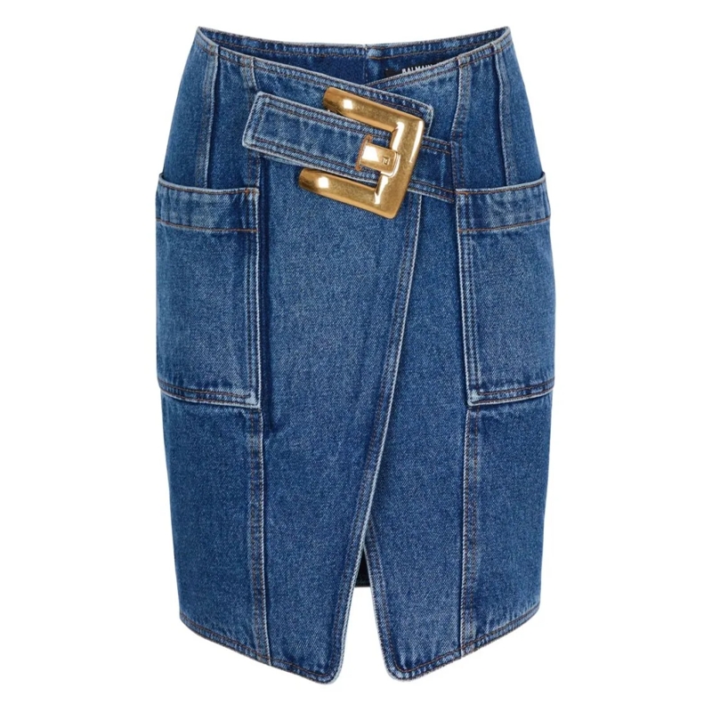 Balmain Spijkerrok Structured Denim Skirt Blue