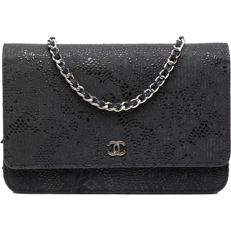 Chanel Schultertasche CC Lace Overlay Goatskin Wallet On Chain blau