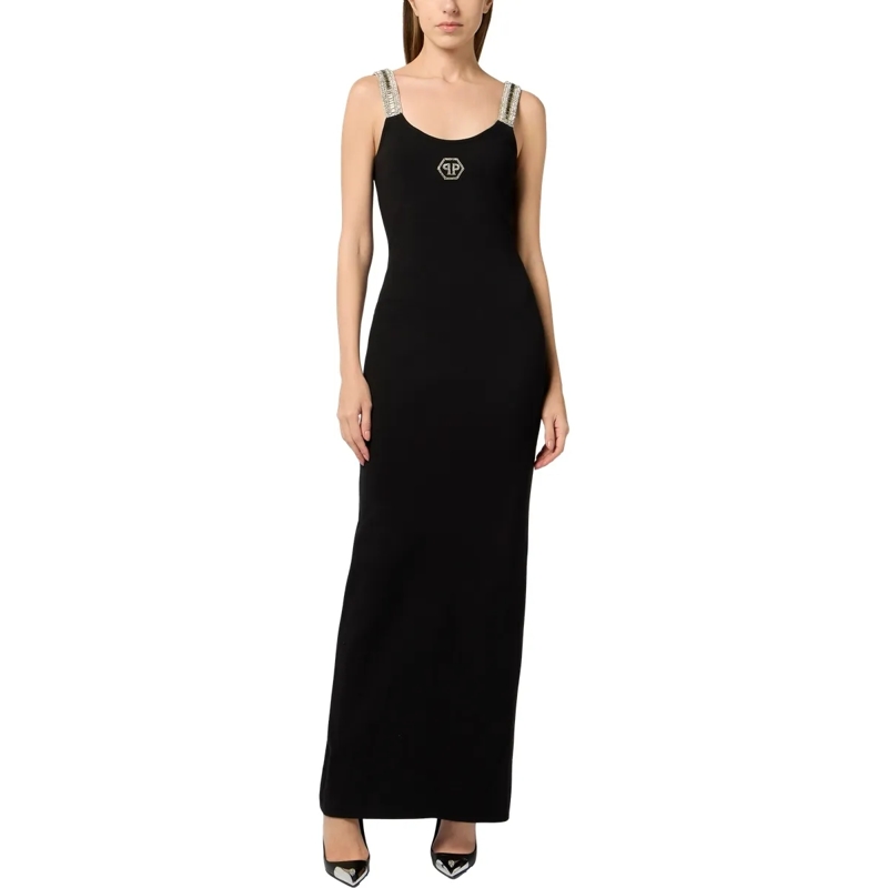 Philipp Plein Maxikleid Long Tank Dress Strass Hexagon schwarz(Image 4)