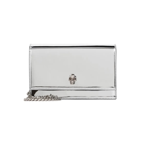 Alexander McQueen Skull Silver Mirror Leather Mini Bag Silver Schultertasche