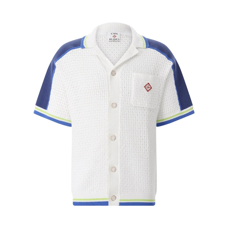 Casablanca Hemd Textured Knit Short-Sleeve Shirt With Logo Patch D White(Image 2)