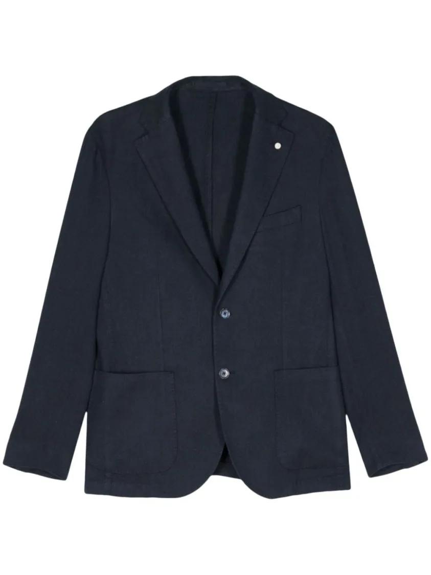 Thumbnail - Luigi Bianchi - Navy Blue Herringbone Jacket - Größe 56 - blau