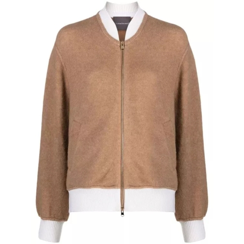 Lorena Antoniazzi Colour-Block Zip-Up Knitwear Cardigan Brown 