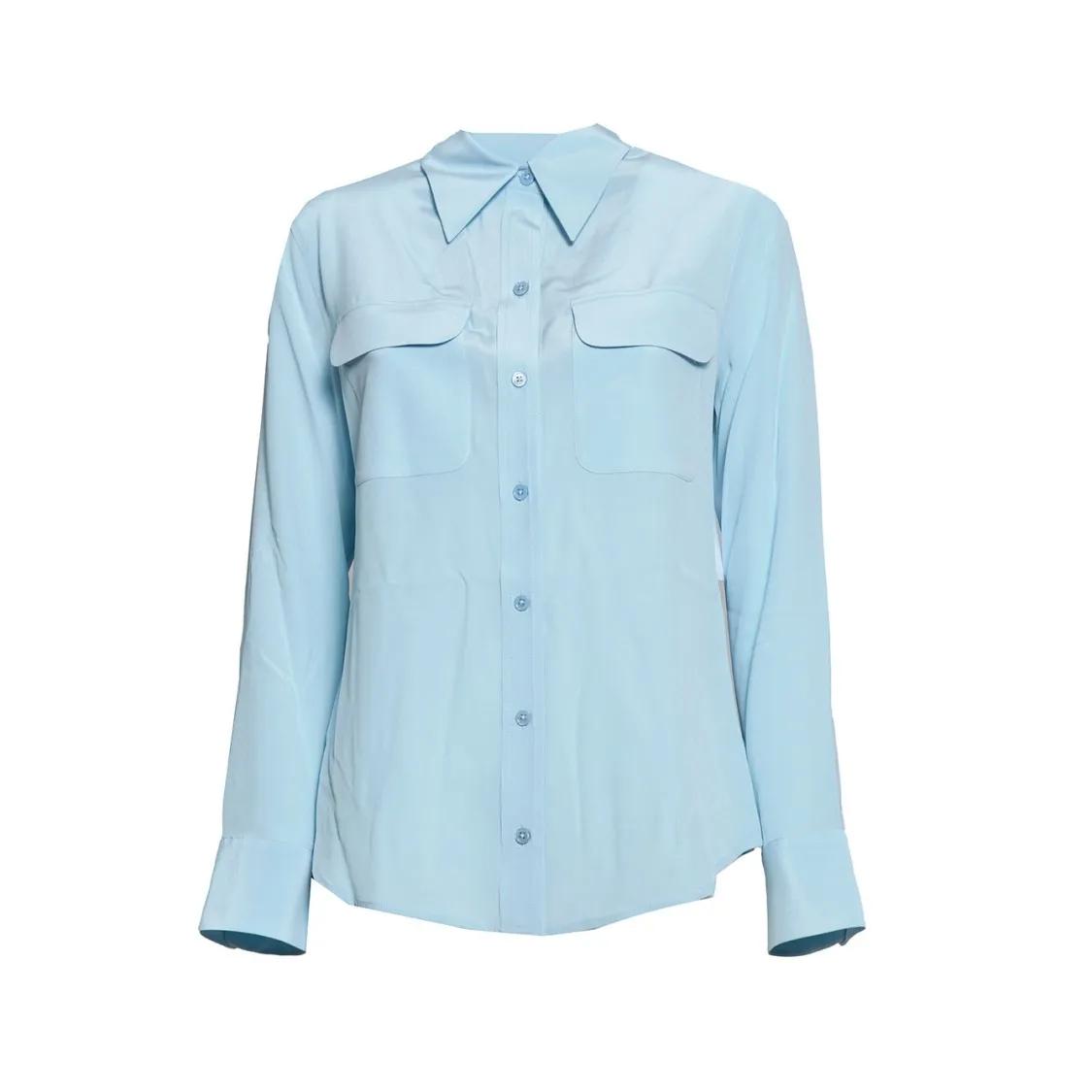 Thumbnail - Equipment - Slim Signature Shirt In Pure Silk - Light Blue - Größe S - blau