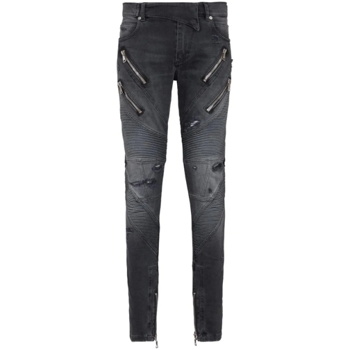 Balmain Gray Paneled Distressed Skinny Denim Pants Grey Jeans