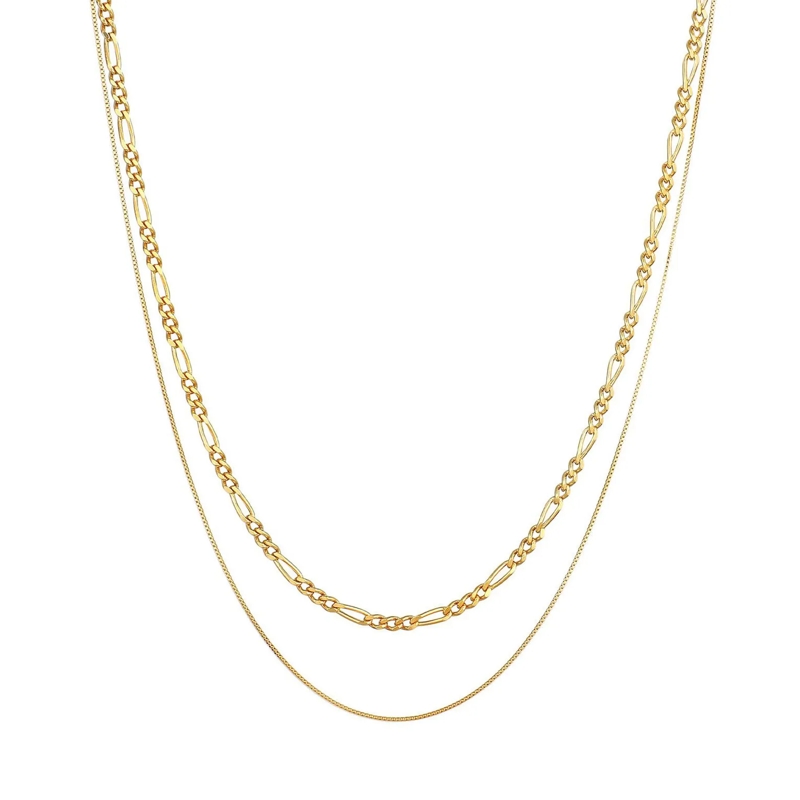 Kuzzoi Mittellange Halskette Halskette Herren Ketten Set Figaro Venezia 925 Sil gold