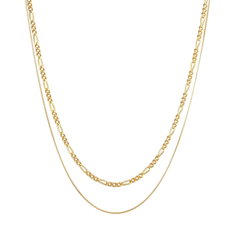 Kuzzoi Mittellange Halskette Halskette Herren Ketten Set Figaro Venezia 925 Sil gold(Image 2)