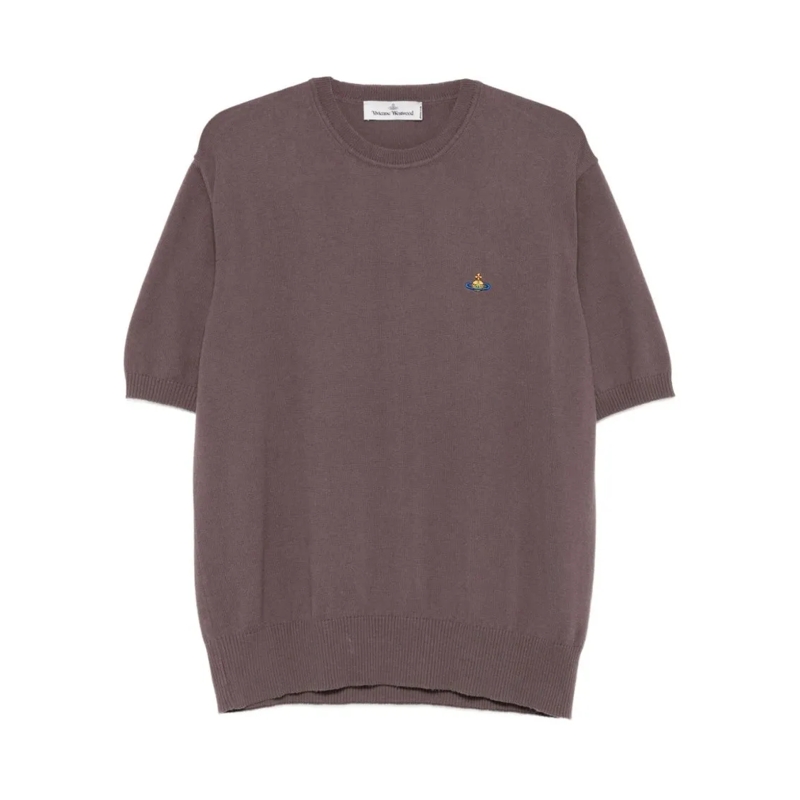 Vivienne Westwood  Short-Sleeved Brown Sweatshirt With Logo Embroider Grey