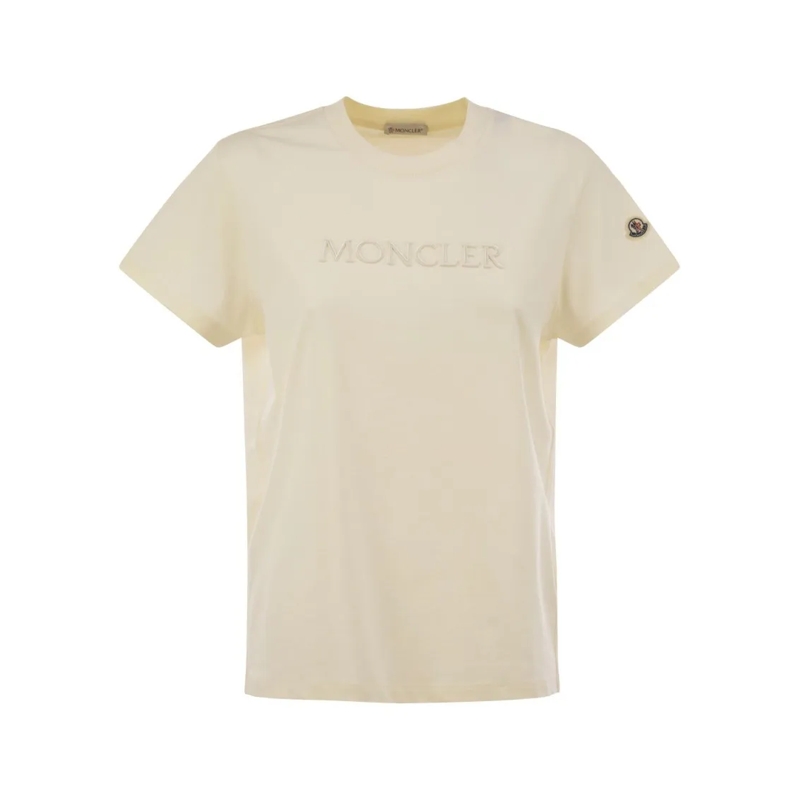 Moncler T-Shirt Cotton T-Shirt With Tone-On-Tone Embroidered Logo White