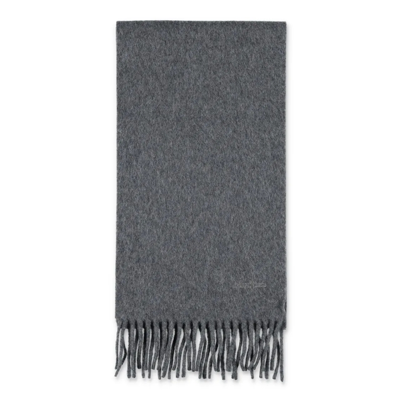 Max Mara Écharpe légère Wool Scarf With Embroidered Logo Grey