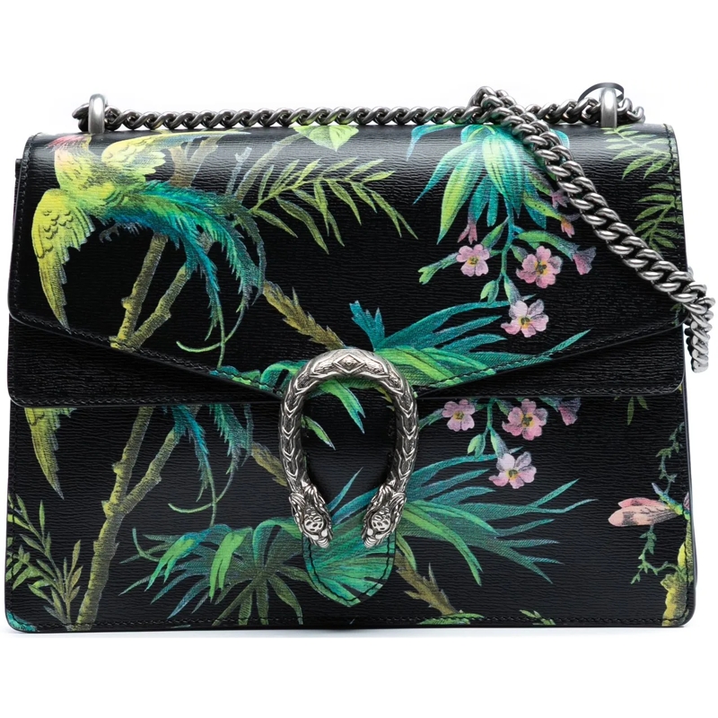 Gucci Sac à bandoulière Medium Leather Tropical Print Dionysus Shoulder Ba schwarz