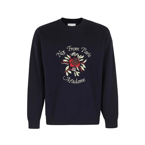 Drôle De Monsieur Pull Slogan Fleurs Slogan Sweater Blue