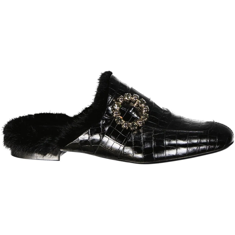 Eleventy T-Shirt Eleventy Leather Fur Mules schwarz