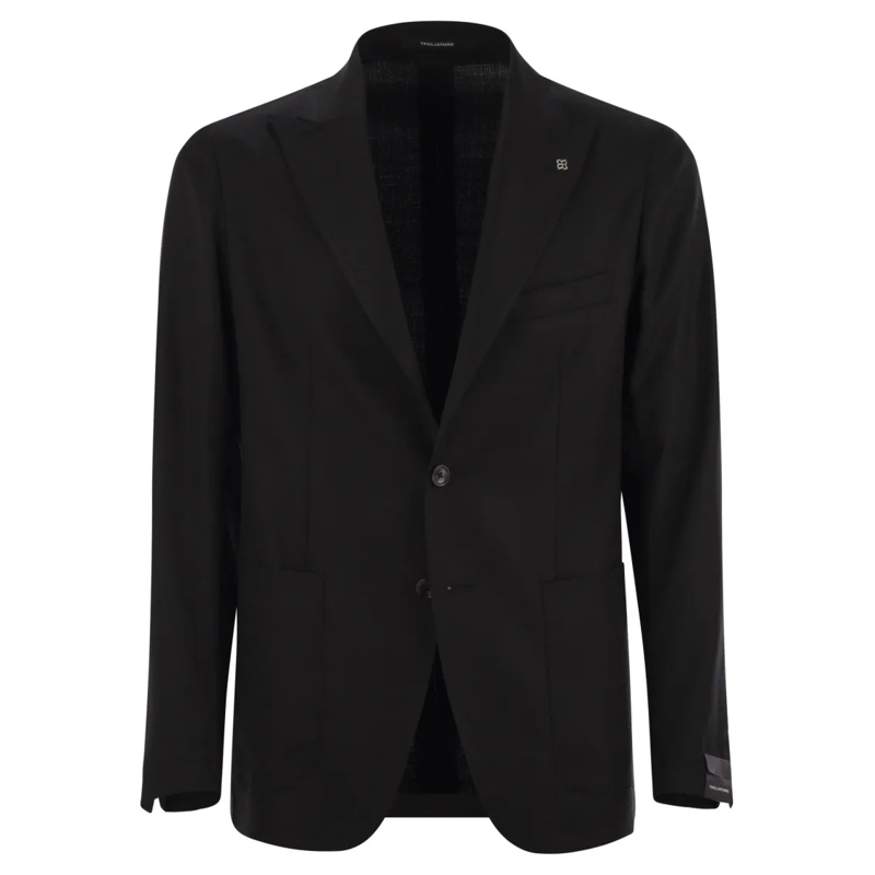 Tagliatore Blazer Two-Button Wool Jacket With Revered Collar Black