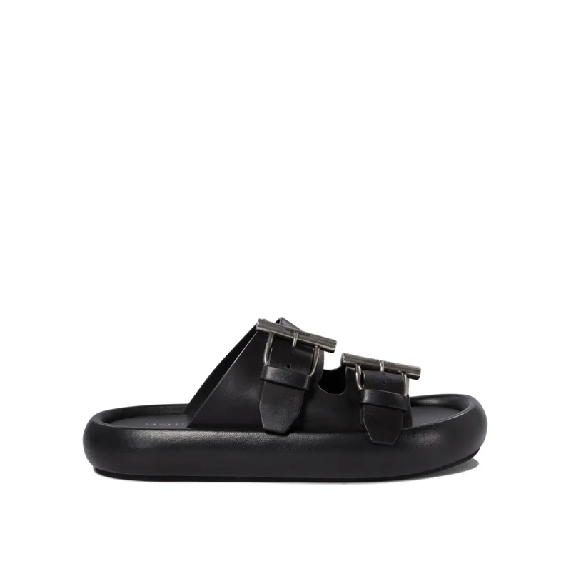 Alexander McQueen Loafer Black Leather Sandals With Buckle Detail Black