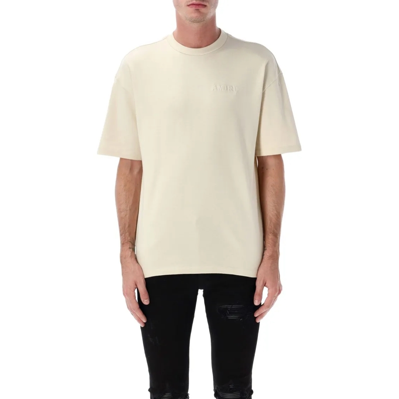Amiri T-shirt Oversized Cotton T-Shirt With Logo Embroidery Neutrals