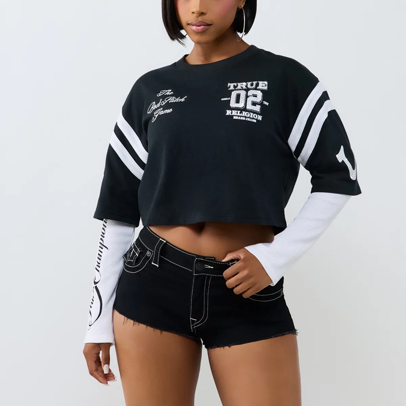 True Religion Bluse - Jersey Top mit integriertem langen Ärmel- Kontr bunt(Image 6)