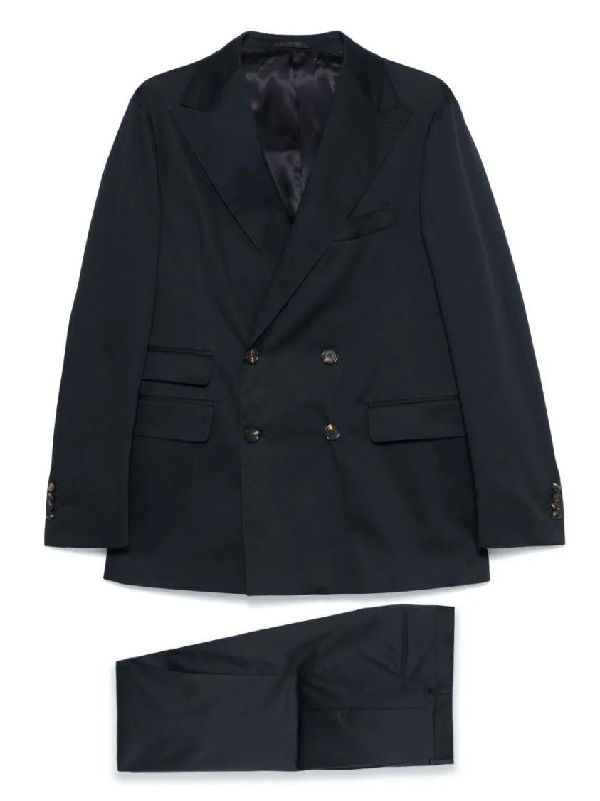 Thumbnail - Doppiaa - Tailored Navy Blue Double-Breasted Blazer With Str - Größe 54 - blau