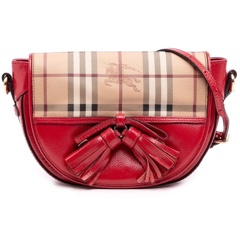 Burberry Schultertasche Patent Leather and Haymarket Check Coated Canvas M rot