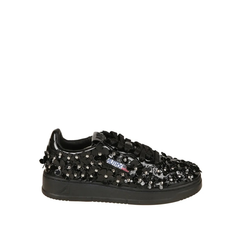 Autry International Low-Top-Sneaker Sparkling Black Low-Top Sneakers With Sequin Detai Black
