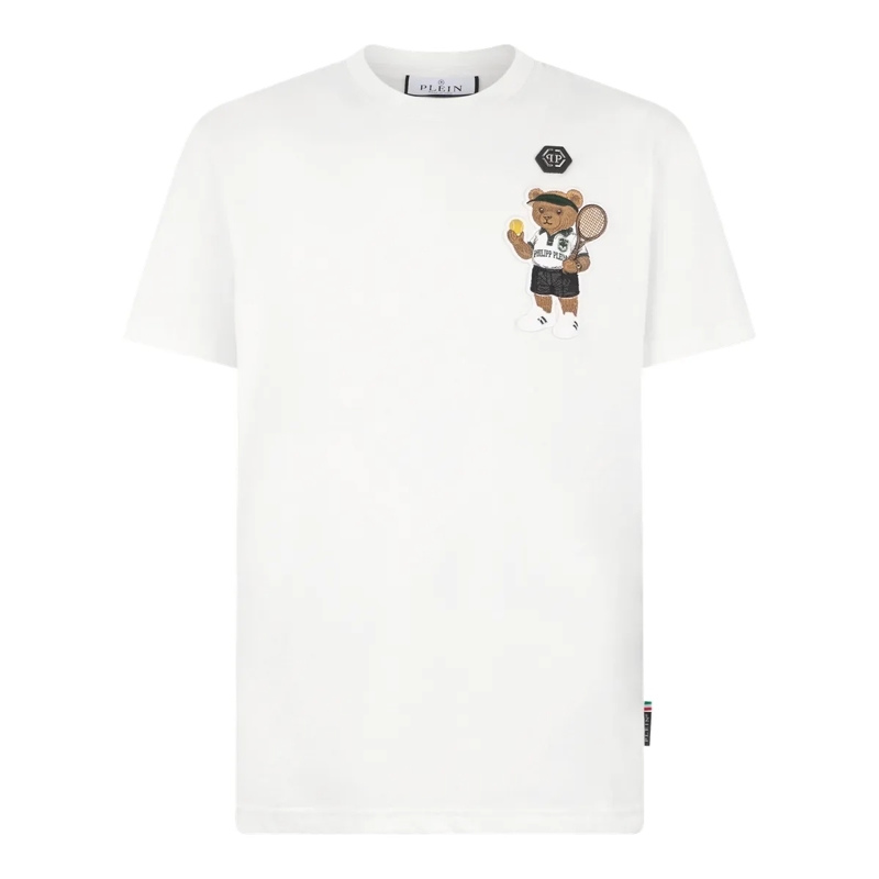Philipp Plein T-Shirt Round Neck T-Shirt Teddy Tennis Patch weiss