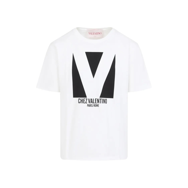 Valentino Garavani T-shirt Cotton T-Shirt With Contrasting Black Logo White