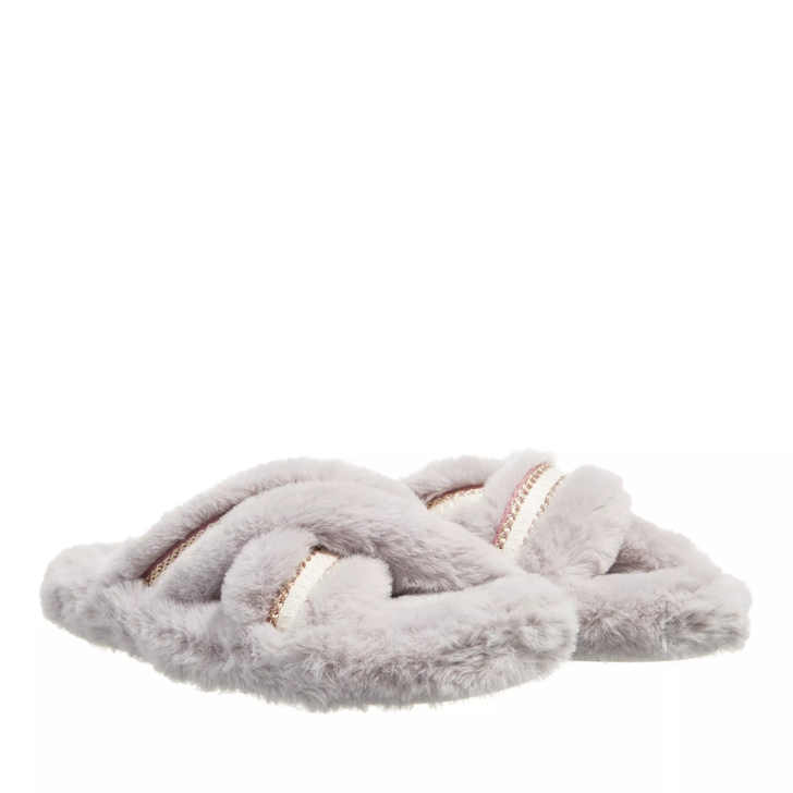 Ted Baker Topply Faux Fur Cross Over Slipper Light Grey House