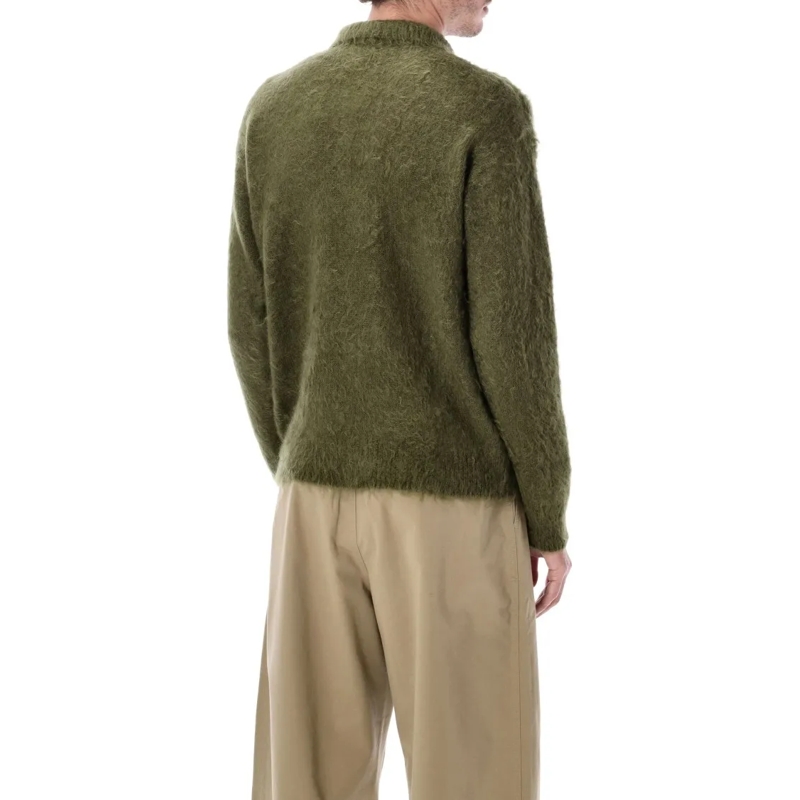 AURALEE Pullover Brushed Super Kid Mohair Knit Relaxed Polo Green