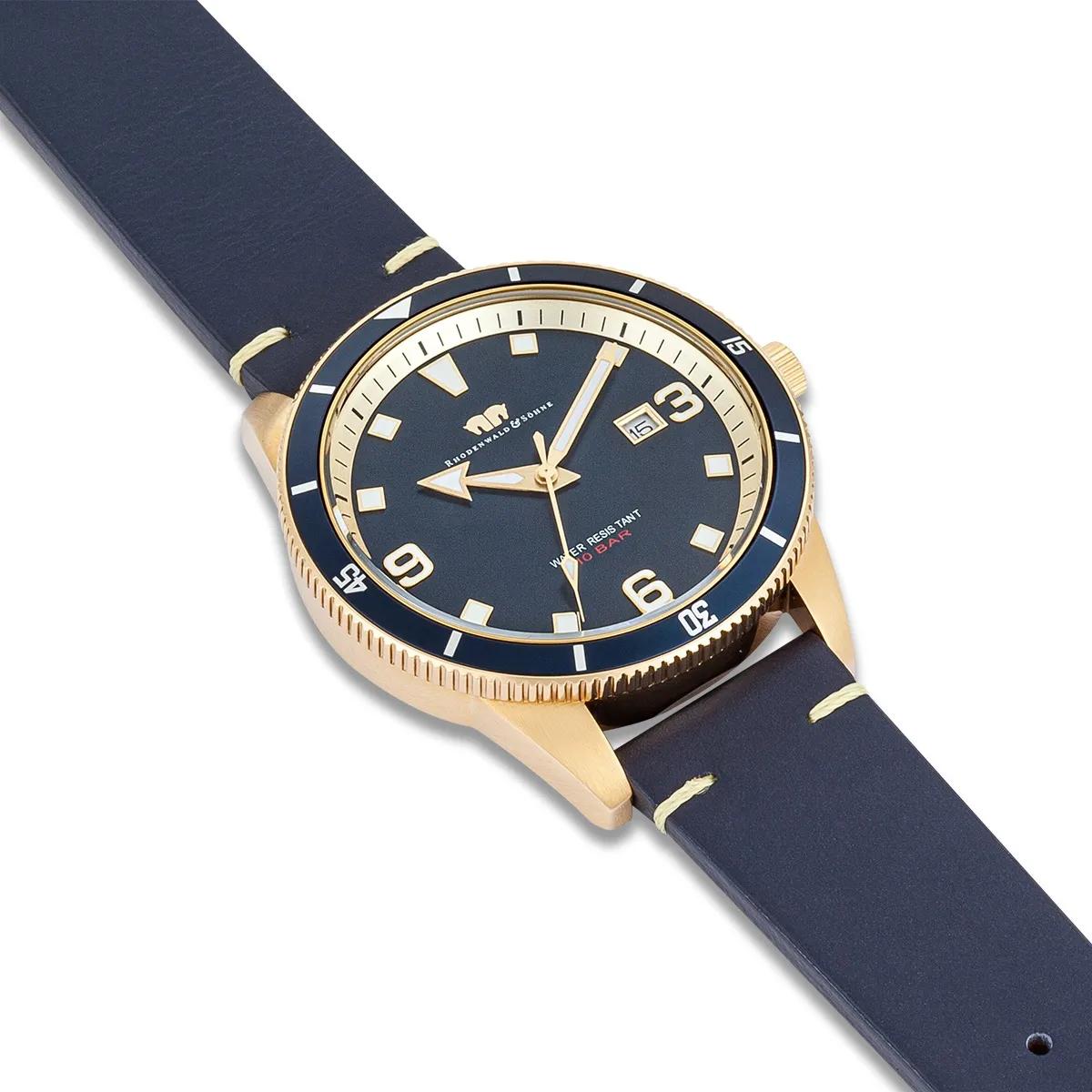 Thumbnail - Rhodenwald & Söhne Uhren - Herren Armbanduhr Vintage II Echtleder - Gr. unisize - in Gold - für Damen