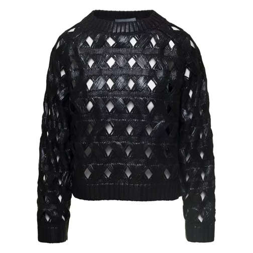 Alberta Ferretti Black Crewneck Sweater With Geometric Cut-Outs In  Black 