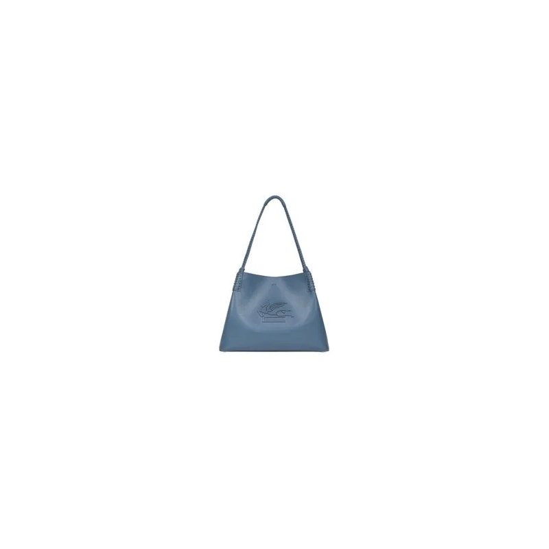 Etro Draagtas Blue Medium Leather Shopping Bag Blue