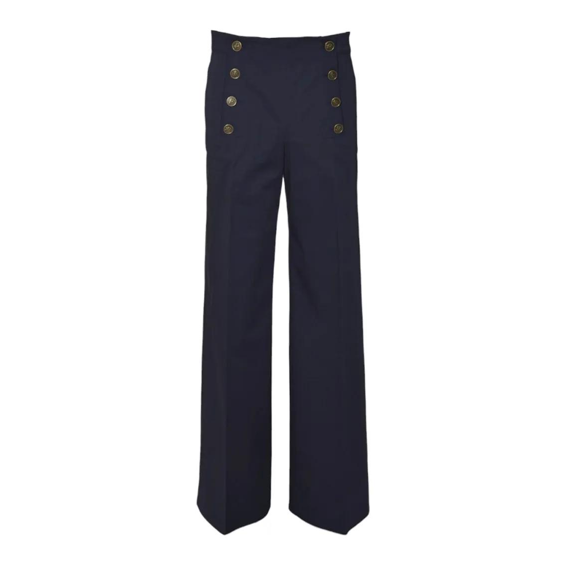 Thumbnail - Etro - Blue Cotton Straight Trousers With Buttons - Größe 38 - blau