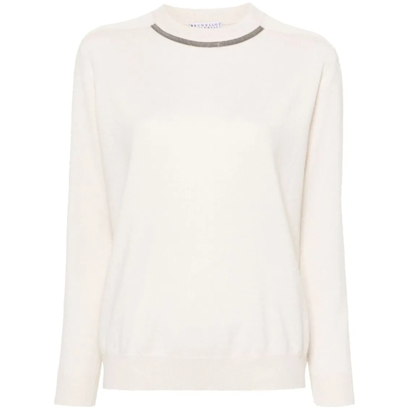 Brunello Cucinelli Pullover Cashmere Crew Neck Sweater White