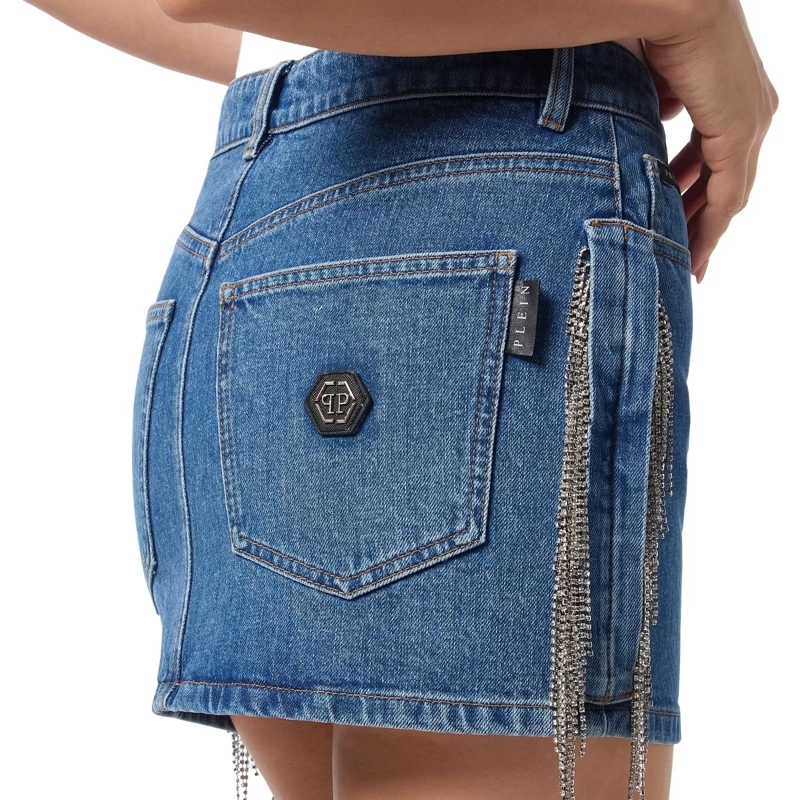 Philipp Plein Jeansrock Minirock Mit Schmucksteinen grau(Image 5)
