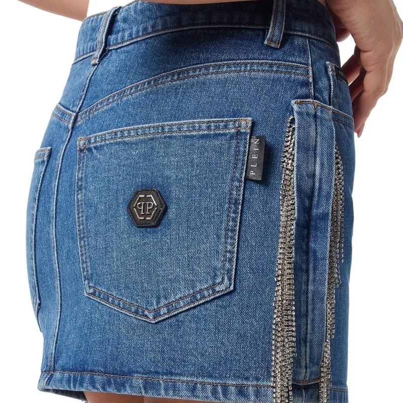 Philipp Plein Jeansrock Minirock Mit Schmucksteinen grau(Image 5)