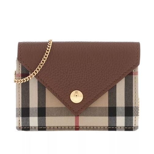 Burberry Vintage Check Card Case with Strap Tan Portemonnee Aan Een Ketting