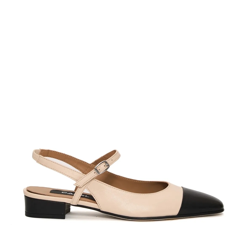 Carel Paris Balletschoenen Beige Leather Slingback Shoes With Black Cap Neutrals