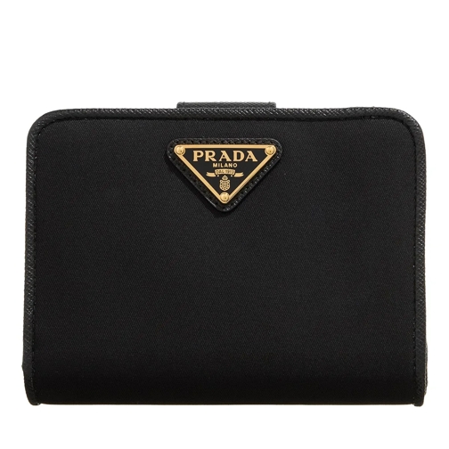 Prada Bi-Fold Portemonnaie Enamel Triangle Logo Wallet Black