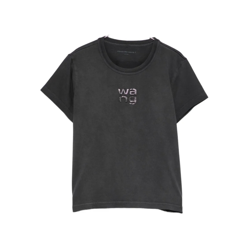 Alexander Wang T-shirt Cropped Black T-Shirt With Textured Logo Design Black