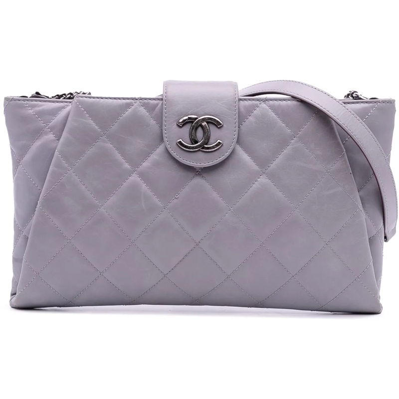 Chanel Schultertasche Quilted Glazed Calfskin Coco Pleats Chain Clutch lila