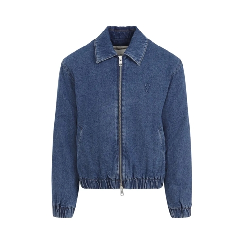 AMI Paris Jeans-Jacken Used Blue Zipped Denim Bomber Jacket Blue