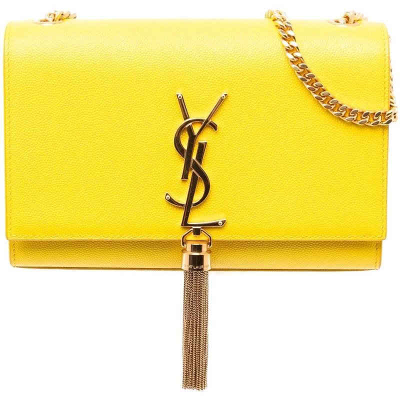 Saint Laurent Schultertasche Small Grain de Poudre Monogram Kate Tassel Crossbo gelb