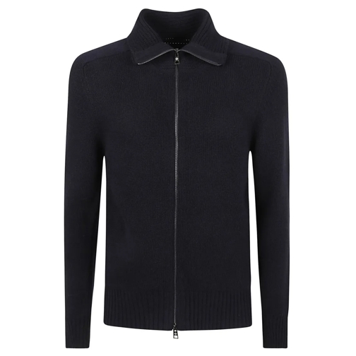 Tagliatore Pullover Midnight Blue Wool Blend Zip-Up Jacket Blue