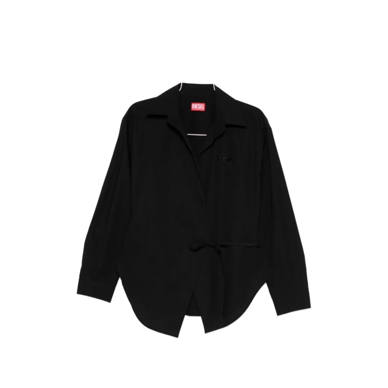 Diesel Overhemd Wrap-Style Black Top With Tonal Logo Detail Black