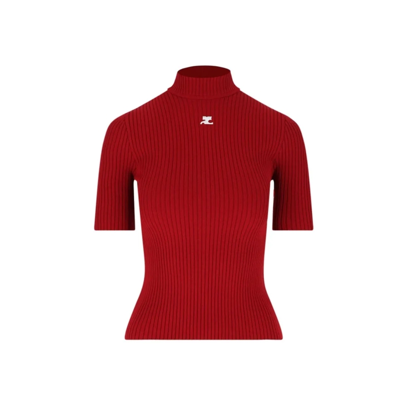 Courrèges T-shirt "Reedition" Ribbed Top – Red Red