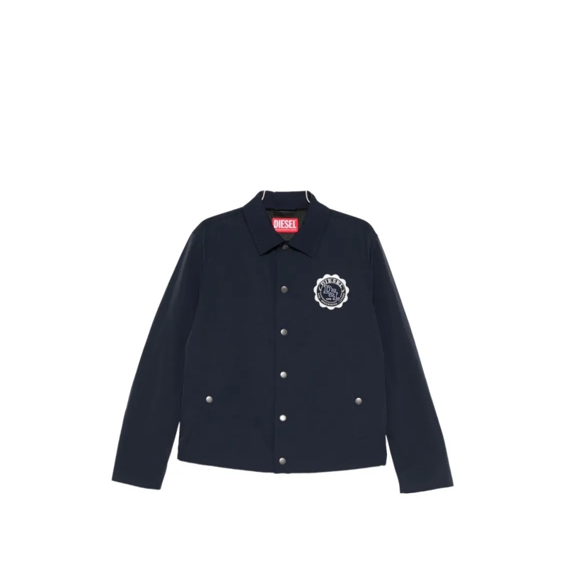 Diesel  Blue Button-Up Jacket With Patch Logo Blue