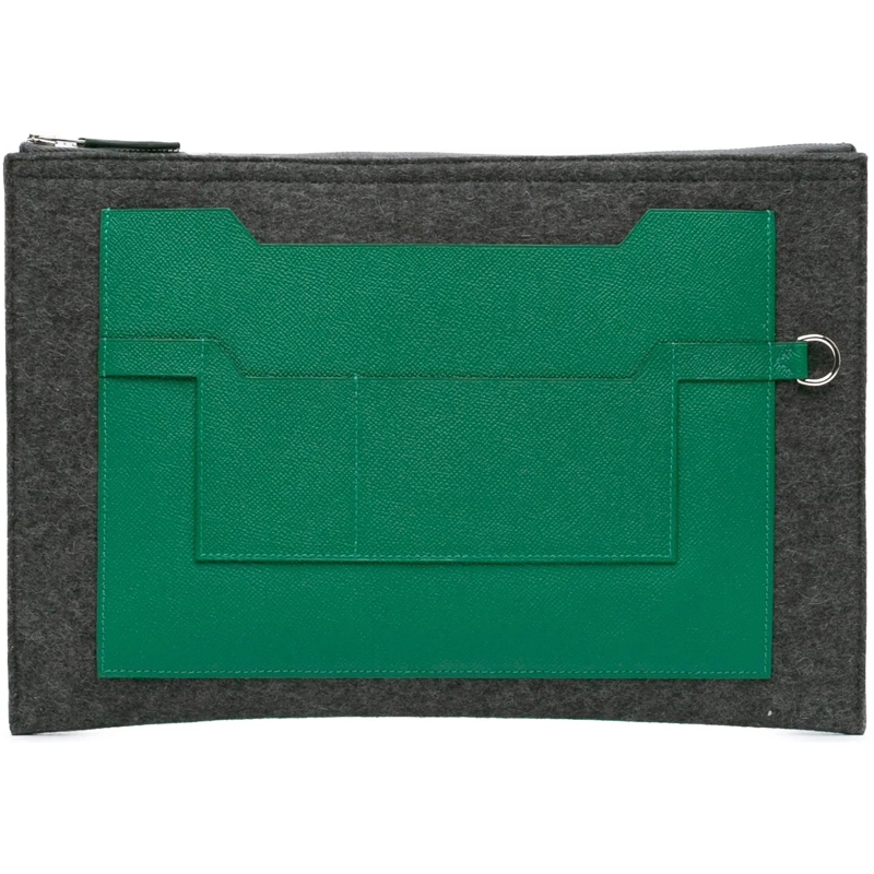 Hermès Pochette Epsom and Felt Toodoo 37 grün