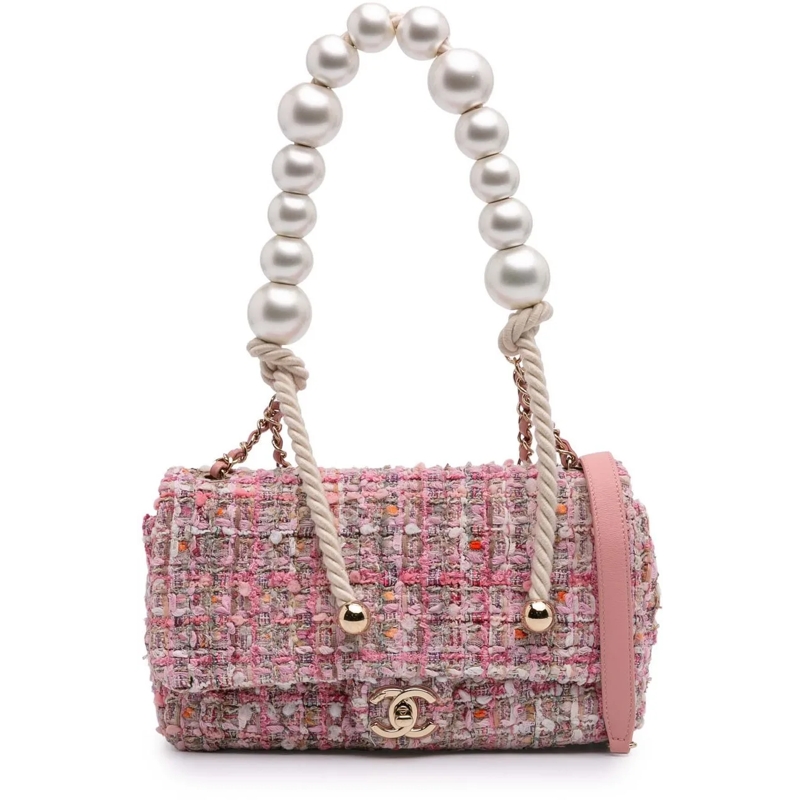 Chanel Sac à bandoulière Mini Tweed Pearl Top Handle Flap rose